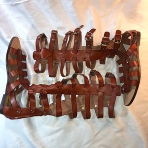Madden Girl Penna Cognac Tall Gladiator Sandals